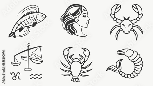 Detailed Zodiac Signs Line Art Icons Set Horoscope Symbols Collection for Spiritual Branding and Celestial Web Design