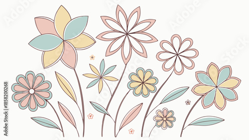 Soft Pastel Spring Flowers Vector Illustration Hand Drawn Minimalist Floral Background Design Element