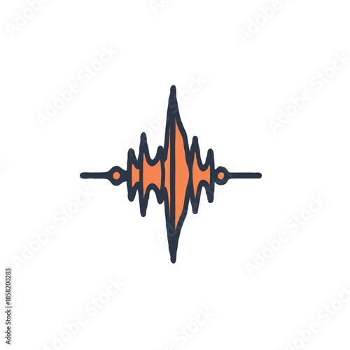 Orange sound wave emblem against white background showcasing waveform visualization symbolizing