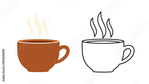 Two cups one brown and one white both with rising steam