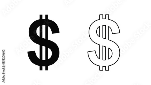 Two dollar sign icons one solid black and one white outline
