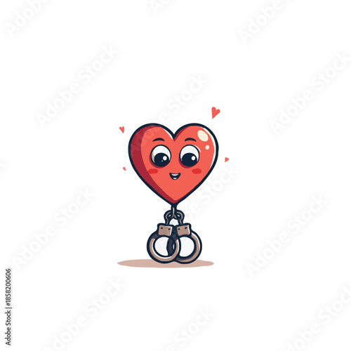 Whimsical heart character constrained by cute handcuffs illustrating the playful complexities of