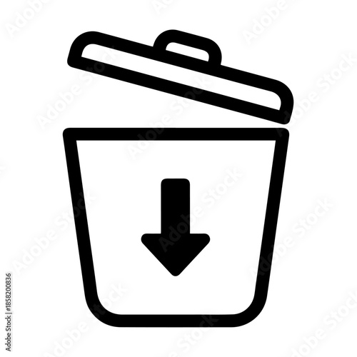 Trash bin delete icon with arrow symbol isolated on white background