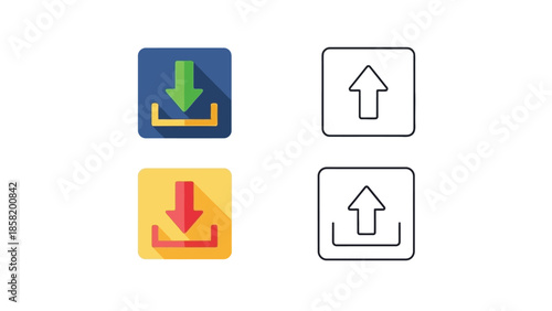 Four arrow icons depicting download and upload actions in different styles