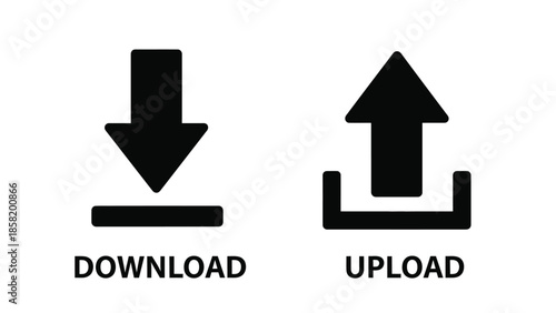 Download and upload arrows with text labels presented in a simple style