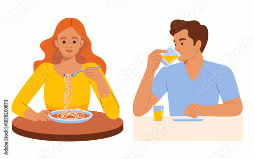 A couple is seen sharing a meal with spaghetti and drinks, showcasing warmth and connection over a delightful dining experience in a comfy setting.