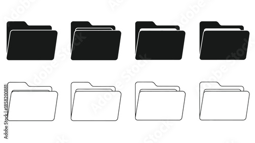 Collection of folder icons in both black and white outlines shown
