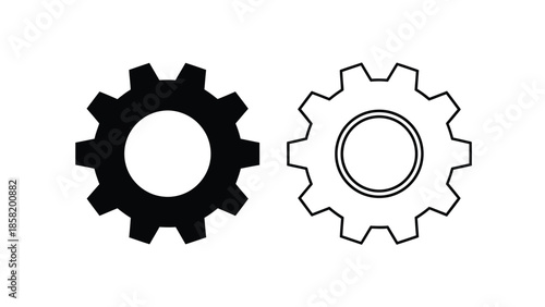Two contrasting gears a black silhouette and a white outline design