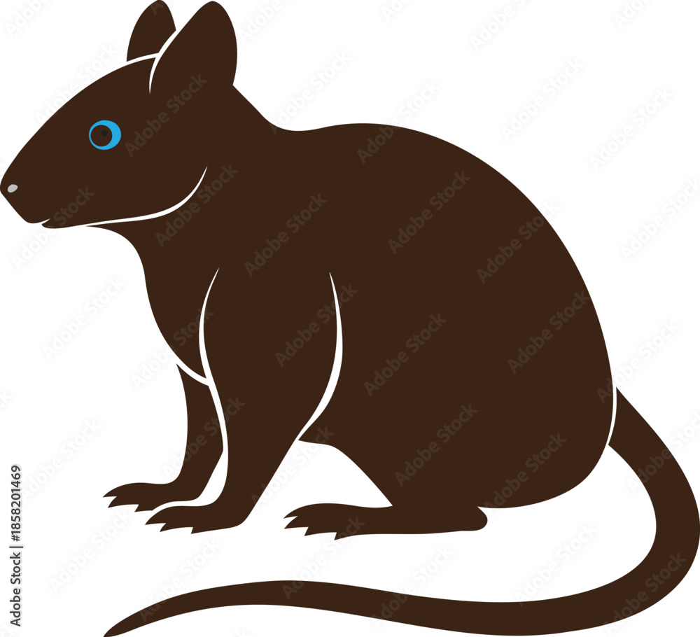 Fototapeta premium A minimalist illustration of a brown rat with striking blue eyes on a white background