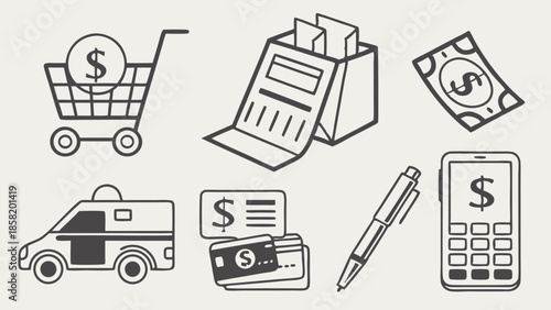 Minimalist Finance And Banking Line Icons Set Mobile Payment E Commerce Transaction Security Outline Vector Graphics