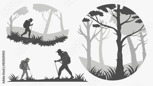 Adventurous Hikers Trekking Through Lush Forest Trails Inspiring Outdoor Exploration and Healthy Lifestyle for Travel Blogs and Adventure Marketing