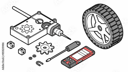 Mechanical Gearbox Assembly with Wheel for Robotics, DIY Projects, Engineering Innovation, and Tech Gadget Development