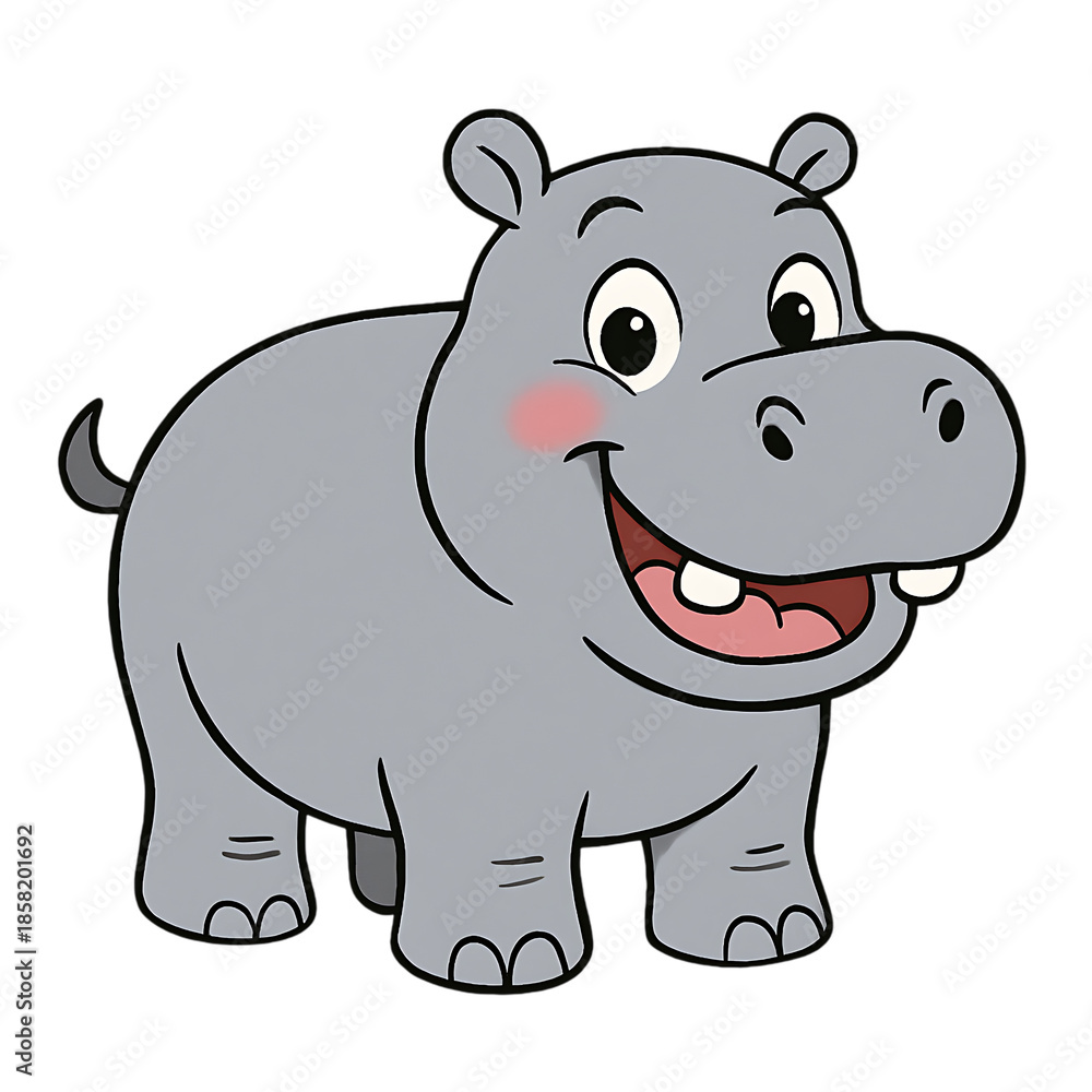 Fototapeta premium Smiling cartoon hippopotamus with rosy cheeks Isolated Transparent Background