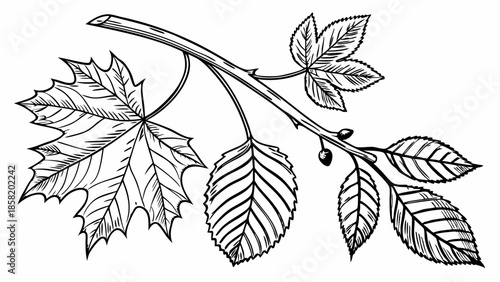 Diverse Autumn Leaves Branch with Berries for Nature, Eco, Seasonal Design, Web Graphics, and Organic Branding Projects Evoking Natural Beauty and Growth