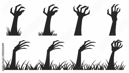 Spooky Zombie Hands Erupting from Ground for Halloween Horror Party Invitations, Website Graphics, and Themed Decorations
