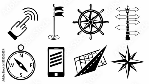 Navigation Icons Set for Travel Planning, Web Design, and Digital Mapping Projects, Inspiring Adventure and Discovery
