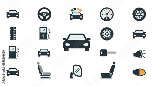 Collection of Car Parts and Accessories Icons.