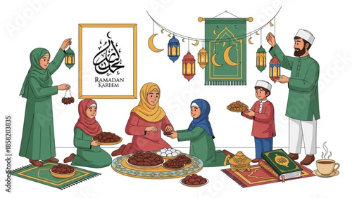 Peaceful Ramadan Worship Preparation at Home Vector Illustration