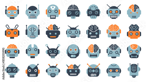 Collection of Various Robot Faces and Heads.