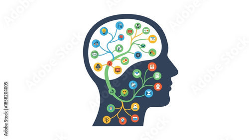 Human Head Silhouette with Brain Illustration.