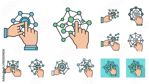 Hand manipulating molecular structure illustration.