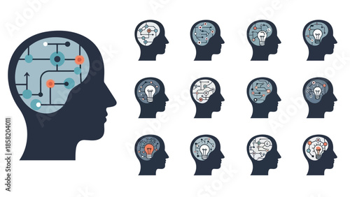 Human Head Silhouette with Circuit Brain Diagram.