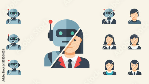 Robot and Business Professional Illustration Concept.