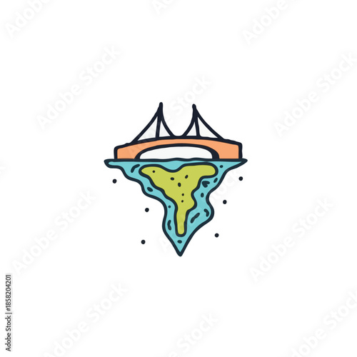 Stylized island bridge illustration showcasing whimsical design and floating landmass creating