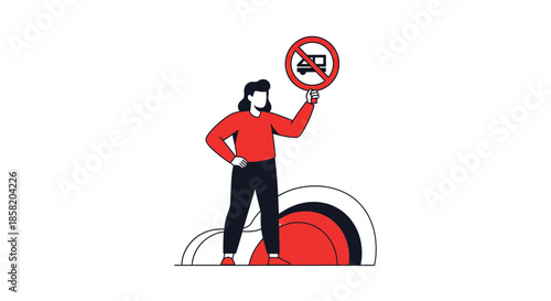 Woman holding no vehicles sign illustration