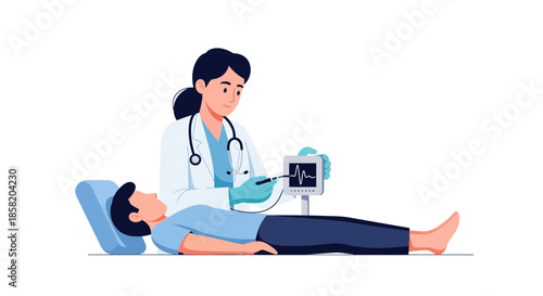 Female doctor examining patient with stethoscope in medical setting