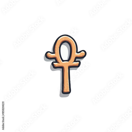 Stylized rendering of a beige ankh symbol casting a soft shadow on a white background creating