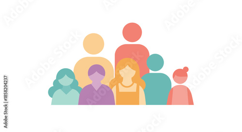 Diverse group of people standing together in colorful illustration