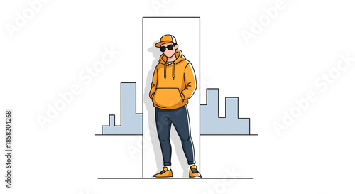 Confident young man in casual wear standing in urban setting