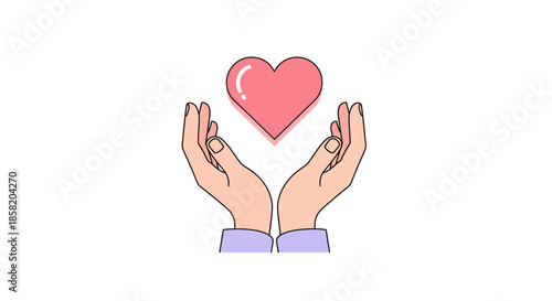 Hands holding pink heart symbolizing love and care