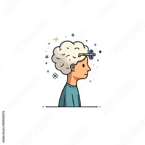 Unlock your mind potential with a concept illustration presenting solution and ideas to develop