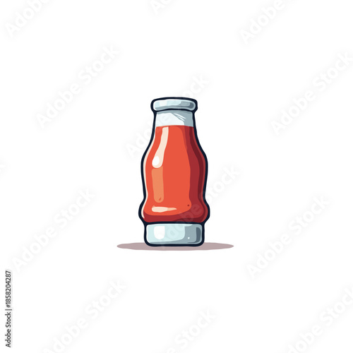 Vibrant ketchup bottle illustration on white background displaying simplicity and fun design