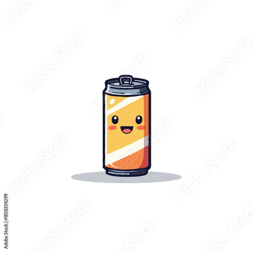 Whimsical cartoon soda can character radiates joy with its charming design and vibrant colors