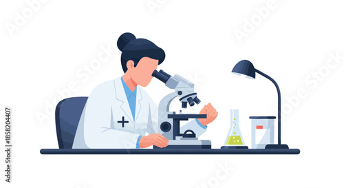 Scientist examining sample through microscope in laboratory setting
