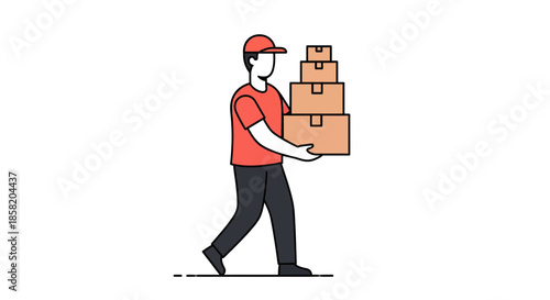 Delivery man carrying boxes with focused expression