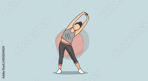 Woman stretching in yoga pose, relaxed and focused, modern illustration style