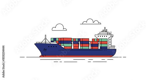 Cargo ship transporting colorful containers across the ocean