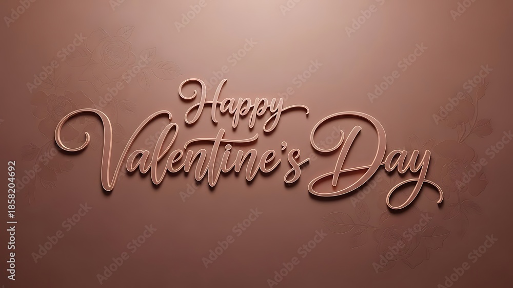 Obraz premium Happy valentine's day elegant metallic script on textured bronze backdrop.