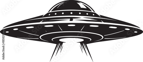 Futuristic Sci Fi UFO Silhouette Hovering in Space