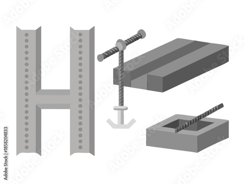 Black and White Concrete Texture Square  Rebar  Steel Beam  Formwo Icon Vector