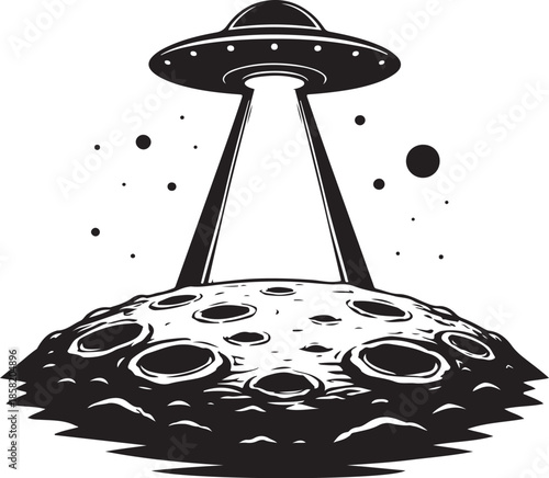 UFO Silhouette Hovering Above Moon Surface