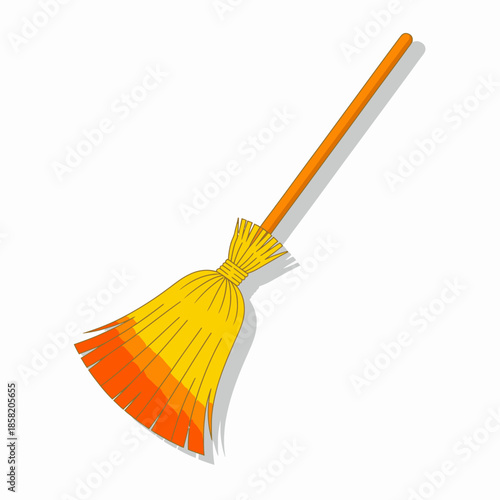 A vibrant, stylized illustration of a broom that symbolizes cleanliness and efficiency in household chores, showcasing a blend of bright colors in a minimalistic design.