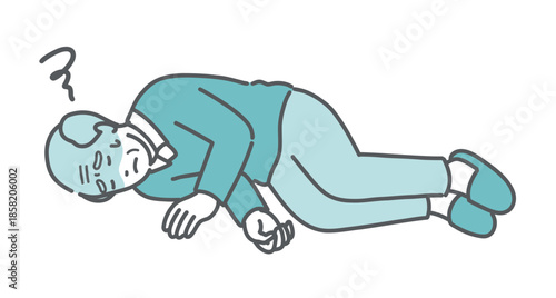 意識を失って倒れている高齢男性のイラスト（失神・転倒・急病）