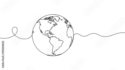 Continuous line art vector illustration of the Earth from space, a one line drawing of our planet