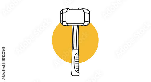Simple black outline illustration of a heavy mallet hammer set against a vibrant yellow circle on a plain white background.