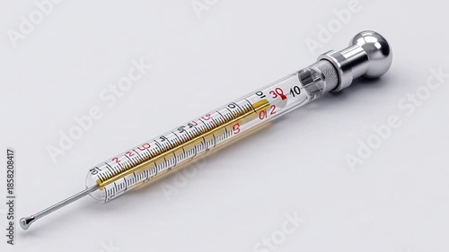 Glass thermometer displaying a reading